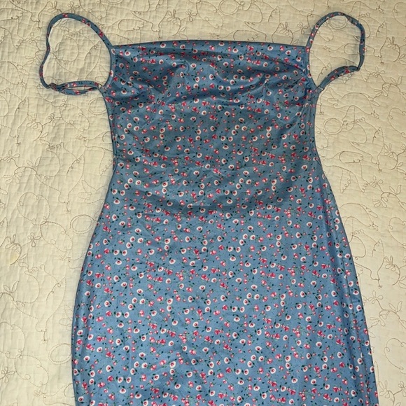 Floral Blue Dress with Spaghetti Straps - Picture 5 of 8